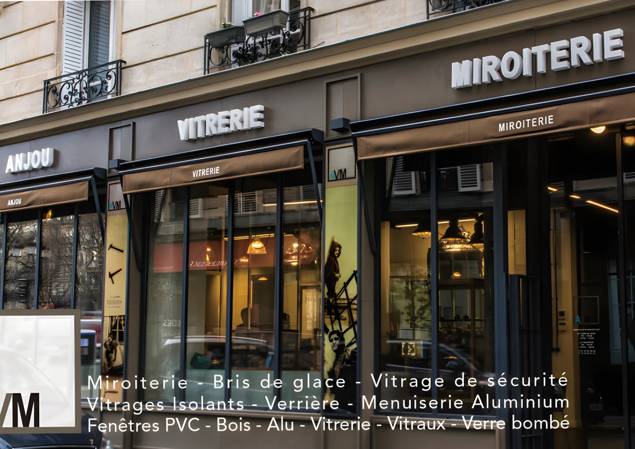 Devanture AVM - Anjou Vitrerie Miroiterie Paris
